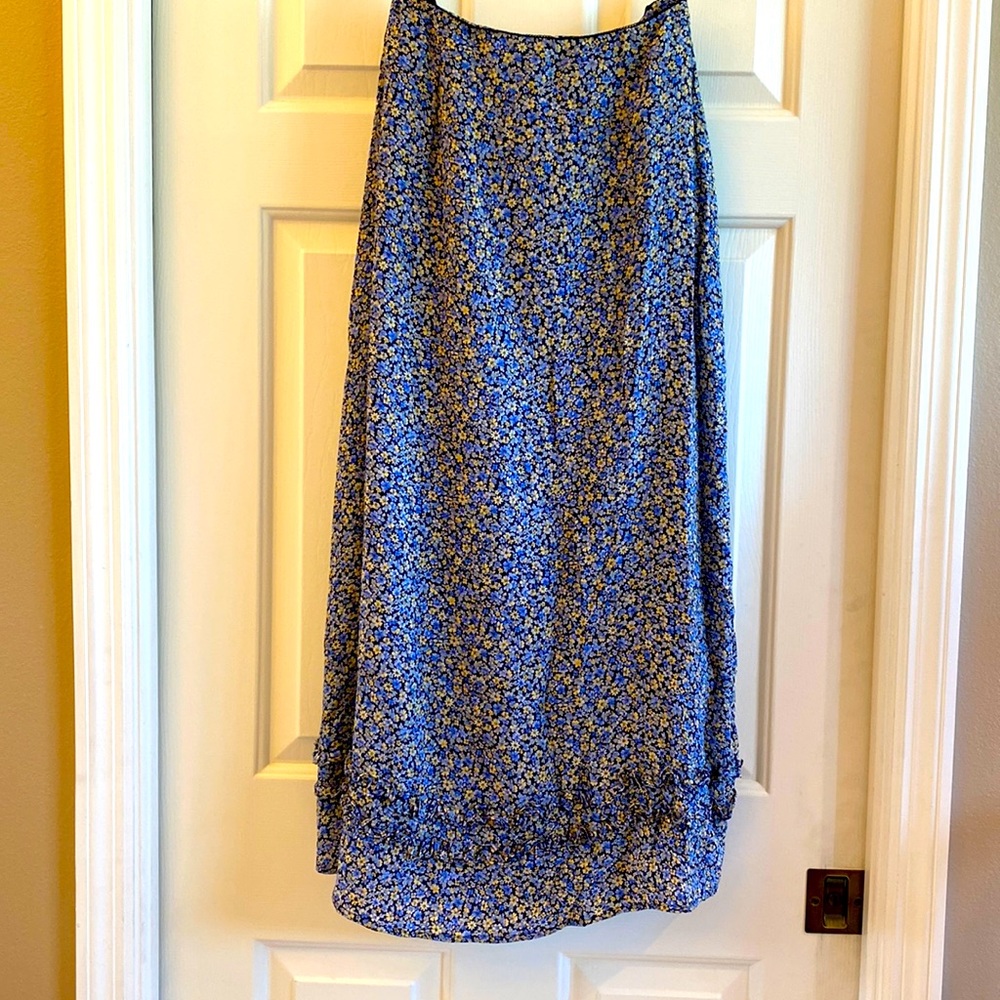 Vintage Liz Claiborne blue, yellow floral ruffle maxi skirt
